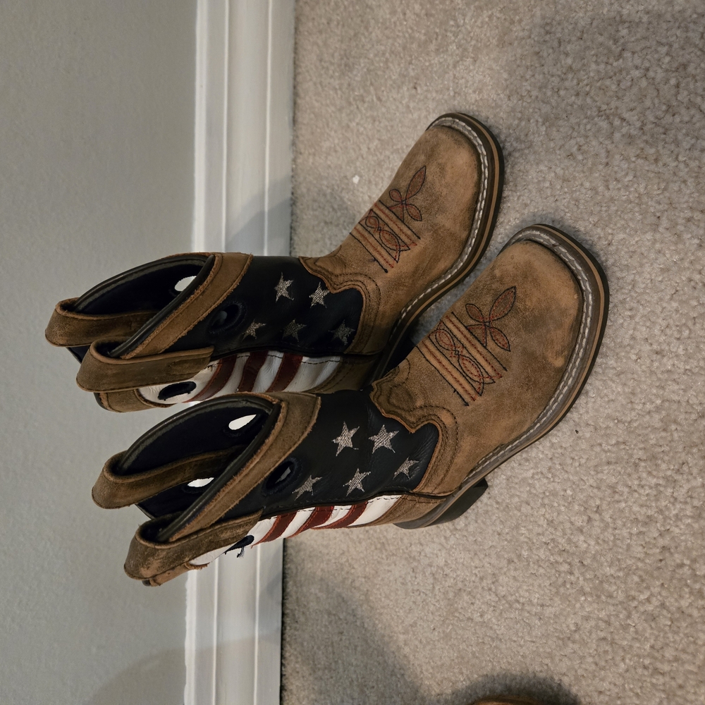 Boys Brown Cowboy Boots with American Flag Design